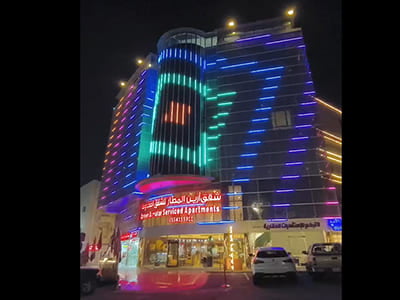Hotel facade night lighting