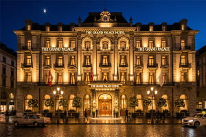 Luxury hotel facade lit with 3000K warm white lighting