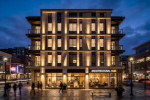 A beautifully lit building facade with custom beam angles