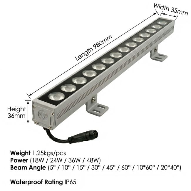 LED Wall Washer Light DC24V IP65 DMX512 RGBW for Architectural Facade Lighting